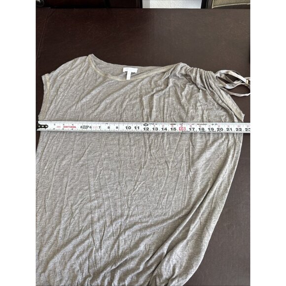 Gray Draped Short Sleeve Top With Ruching & Tie Details On Shoulder & Hem - Picture 12 of 12